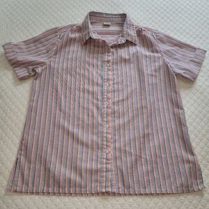 VTG Boca Bay Short Sleeve Button Up Women Large Rainbow Stripe Colorful Pride